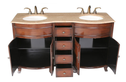Image of Stufurhome 62 inch Winslow Double Sink Vanity with Travertine Marble Top GM-3316-62-TR