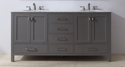 Image of Stufurhome 72 inch Malibu Grey Double Sink Bathroom Vanity GM-6412-72GY-CR