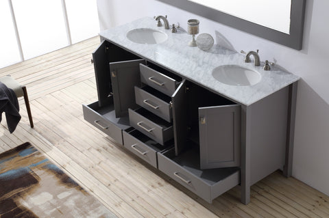 Image of Stufurhome 72 inch Malibu Grey Double Sink Bathroom Vanity GM-6412-72GY-CR