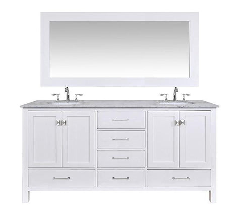 Image of Stufurhome 72 inch Malibu Pure White Double Sink Bathroom Vanity with Mirror GM-6412-72PW-CR-M71