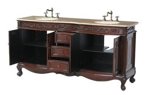 Image of Stufurhome 72 inch Saturn Double Sink Vanity with Travertine Marble Top GM-3323-72-TR