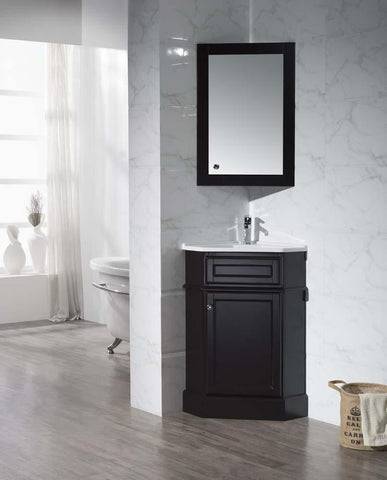Image of Stufurhome Hampton Espresso 27 Inch Corner Bathroom Vanity with Medicine Cabinet TY-415ES