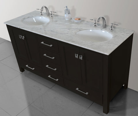Image of Stufurhome Malibu 72 Inch Espresso Double Sink Bathroom Vanity with Mirror GM-6412-72ES-CR-M71