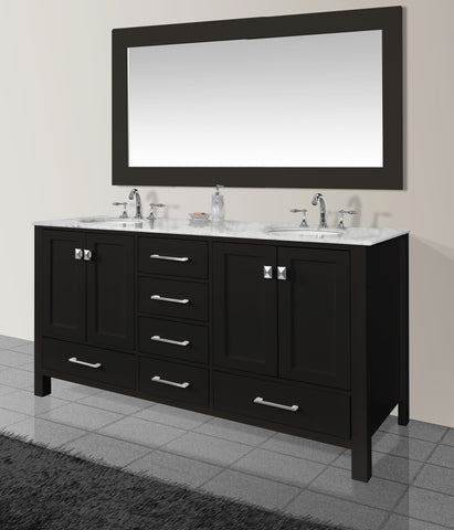 Image of Stufurhome Malibu 72 Inch Espresso Double Sink Bathroom Vanity with Mirror GM-6412-72ES-CR-M71