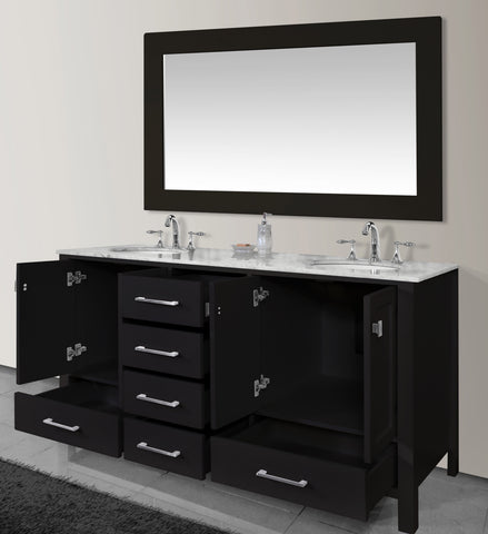 Image of Stufurhome Malibu 72 Inch Espresso Double Sink Bathroom Vanity with Mirror GM-6412-72ES-CR-M71