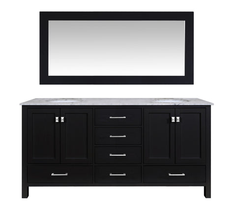 Image of Stufurhome Malibu 72 Inch Espresso Double Sink Bathroom Vanity with Mirror GM-6412-72ES-CR-M71