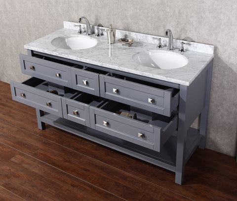 Image of Stufurhome Marla 60 inch Double Sink Bathroom Vanity with Mirror in Grey HD-6868G-60-CR