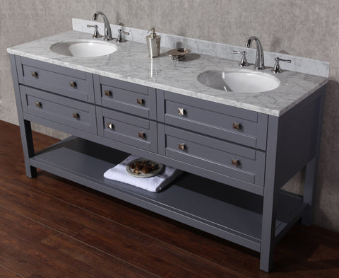 Image of Stufurhome Marla 72 inch Double Sink Bathroom Vanity with Mirror in Grey HD-6868G-72-CR