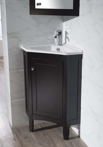 Image of Stufurhome Monte Espresso 25 Inch Corner Bathroom Vanity with Medicine Cabinet TY-650ES