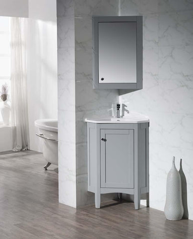 Image of Stufurhome Monte Grey 25 Inch Corner Bathroom Vanity with Medicine Cabinet TY-650GY