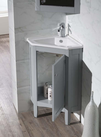 Image of Stufurhome Monte Grey 25 Inch Corner Bathroom Vanity with Medicine Cabinet TY-650GY