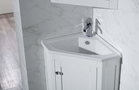 Image of Stufurhome Monte White 25 Inch Corner Bathroom Vanity with Medicine Cabinet TY-650PW