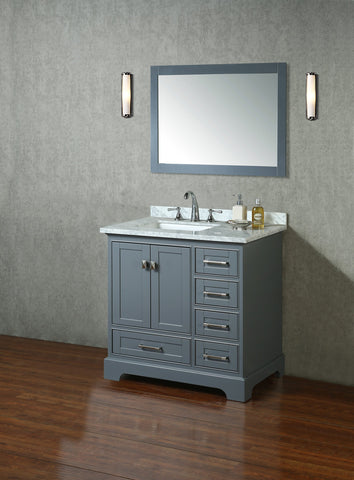 Image of Stufurhome Newport Grey 36 inch Single Sink Bathroom Vanity with Mirror HD-7130G-36-CR