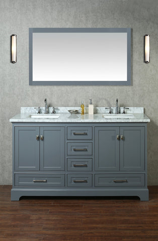 Image of Stufurhome Newport Grey 60 inch Double Sink Bathroom Vanity with Mirror HD-7130G-60-CR