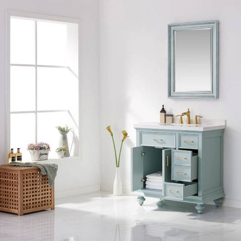 Image of Vinnova Charlotte 36" Transitional Green Vanity Set 735036-FG-CQS