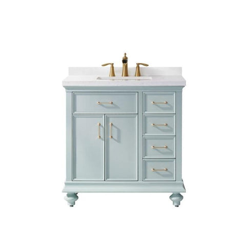 Image of Vinnova Charlotte 36" Transitional Green Vanity with Carrara White Composite Stone