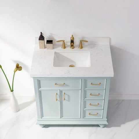Image of Vinnova Charlotte 36" Transitional Green Vanity with Carrara White Composite Stone