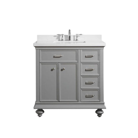 Image of Vinnova Charlotte 36" Transitional Grey Vanity with Carrara White Composite Stone