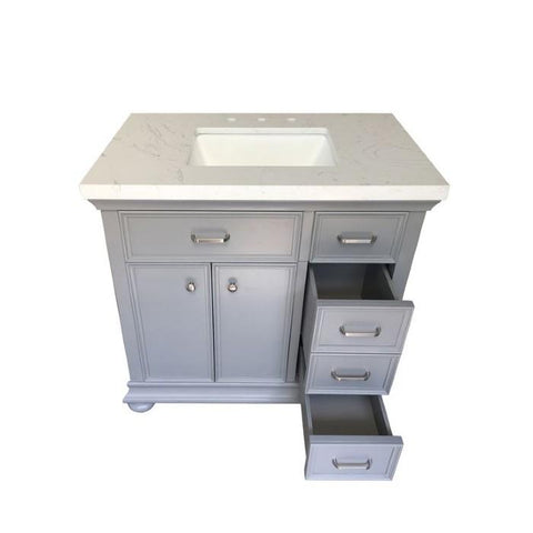Image of Vinnova Charlotte 36" Transitional Grey Vanity with Carrara White Composite Stone 735036-GR-CQS-NM