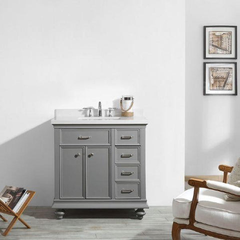 Image of Vinnova Charlotte 36" Transitional Grey Vanity with Carrara White Composite Stone 735036-GR-CQS-NM