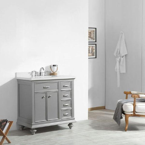 Image of Vinnova Charlotte 36" Transitional Grey Vanity with Carrara White Composite Stone 735036-GR-CQS-NM