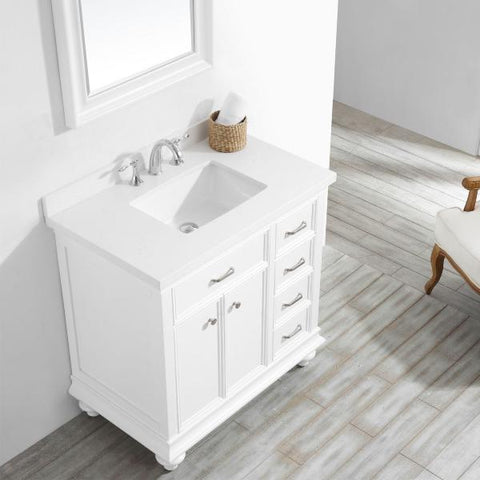 Image of Vinnova Charlotte 36" Transitional White Single Sink Vanity Set 735036-WH-CQS