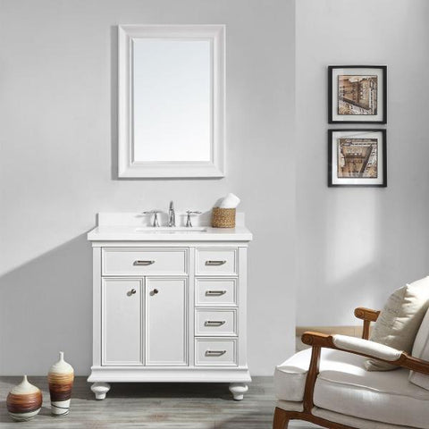Image of Vinnova Charlotte 36" Transitional White Single Sink Vanity Set 735036-WH-CQS