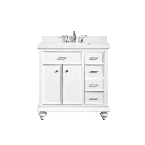 Image of Vinnova Charlotte 36" Transitional White Vanity with Carrara White Composite Stone 735036-WH-CQS-NM