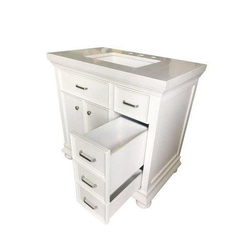 Image of Vinnova Charlotte 36" Transitional White Vanity with Carrara White Composite Stone 735036-WH-CQS-NM