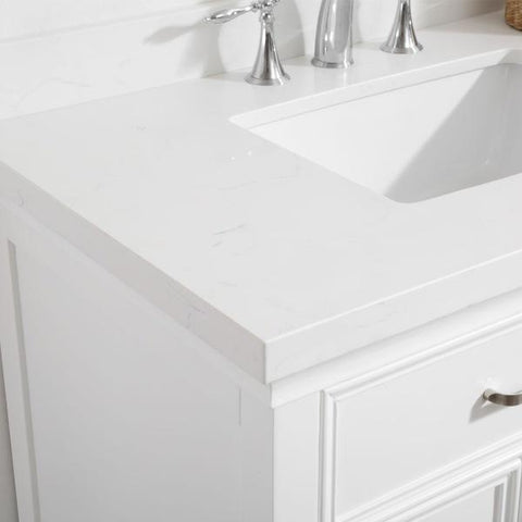 Image of Vinnova Charlotte 36" Transitional White Vanity with Carrara White Composite Stone 735036-WH-CQS-NM