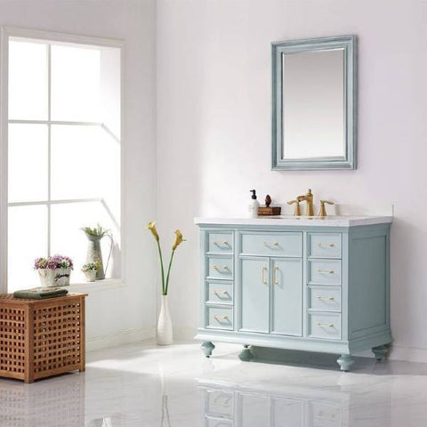 Image of Vinnova Charlotte 48" Transitional Green Single Sink Set Vanity 735048-FG-CQS 735048-FG-CQS