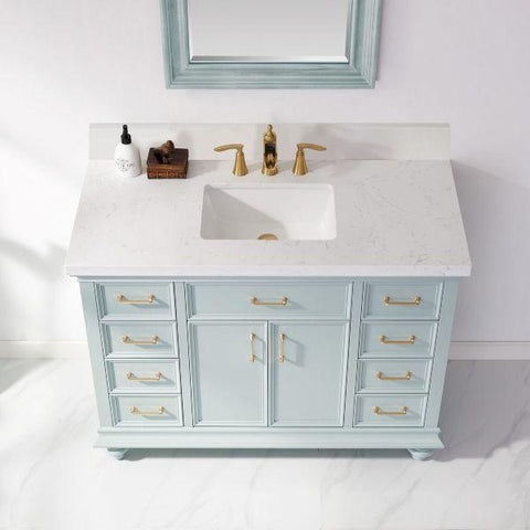 Image of Vinnova Charlotte 48" Transitional Green Single Sink Set Vanity 735048-FG-CQS 735048-FG-CQS