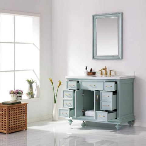 Image of Vinnova Charlotte 48" Transitional Green Single Sink Set Vanity 735048-FG-CQS 735048-FG-CQS