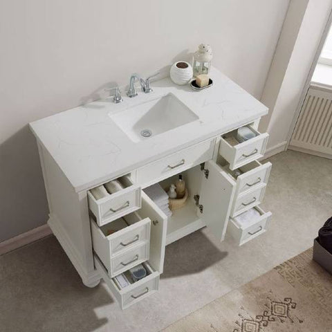 Image of Vinnova Charlotte 48" Transitional White Single Sink Vanity 735048-WH-CQS-NM 735048-WH-CQS-NM