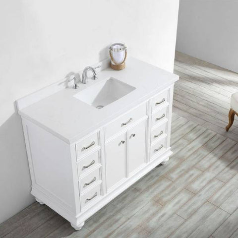 Image of Vinnova Charlotte 48" Transitional White Single Sink Vanity 735048-WH-CQS-NM 735048-WH-CQS-NM