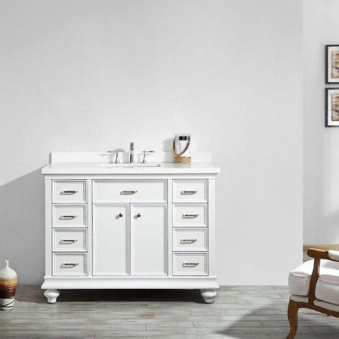 Image of Vinnova Charlotte 48" Transitional White Single Sink Vanity 735048-WH-CQS-NM 735048-WH-CQS-NM