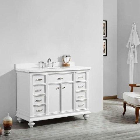 Image of Vinnova Charlotte 48" Transitional White Single Sink Vanity 735048-WH-CQS-NM 735048-WH-CQS-NM