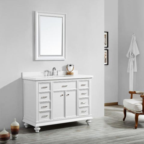 Image of Vinnova Charlotte 48" Transitional White Single Sink Vanity Set 735048-WH-CQS