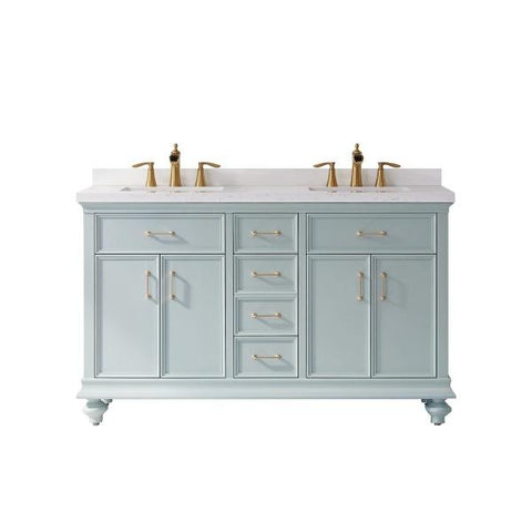 Image of Vinnova Charlotte 60" Transitional Green Double Sink Vanity 735060-FG-CQS-NM 735060-FG-CQS-NM