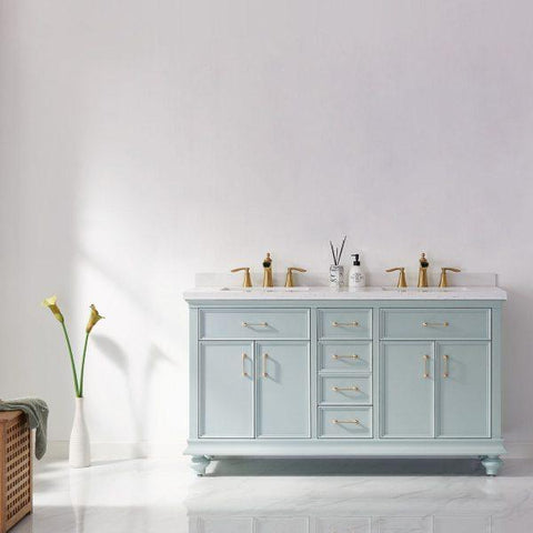 Image of Vinnova Charlotte 60" Transitional Green Double Sink Vanity 735060-FG-CQS-NM 735060-FG-CQS-NM