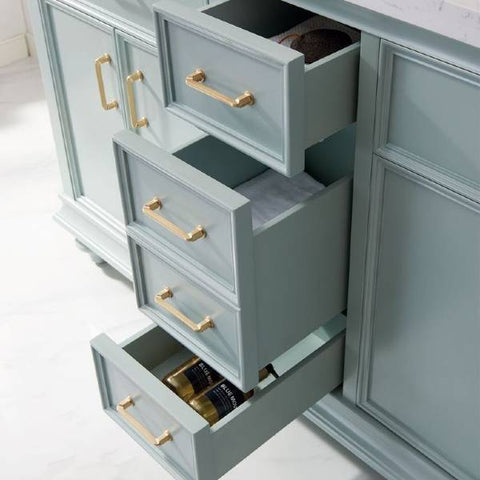 Image of Vinnova Charlotte 60" Transitional Green Double Sink Vanity 735060-FG-CQS-NM 735060-FG-CQS-NM