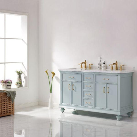 Image of Vinnova Charlotte 60" Transitional Green Double Sink Vanity Set 735060-FG-CQS-NM