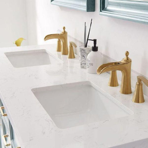 Image of Vinnova Charlotte 60" Transitional Green Double Sink Vanity 735060-FG-CQS-NM 735060-FG-CQS-NM