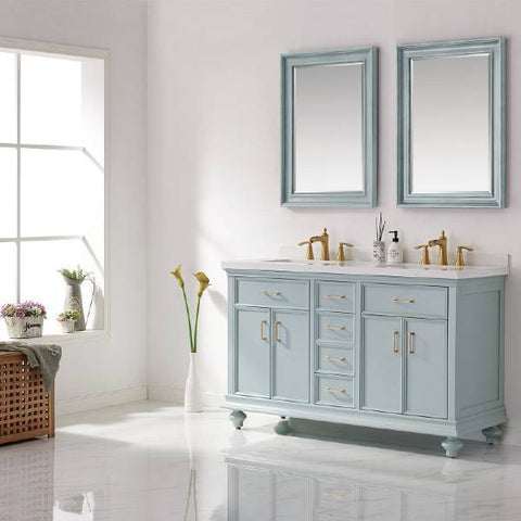 Image of Vinnova Charlotte 60" Transitional Green Double Sink Vanity Set 735060-FG-CQS