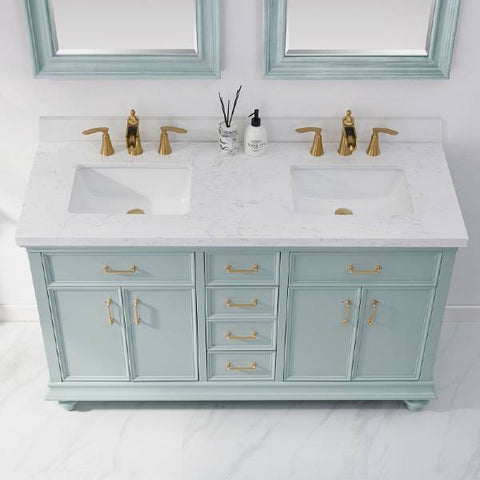 Image of Vinnova Charlotte 60" Transitional Green Double Sink Vanity Set 735060-FG-CQS