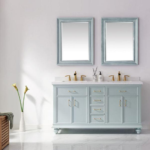 Image of Vinnova Charlotte 60" Transitional Green Double Sink Vanity Set 735060-FG-CQS