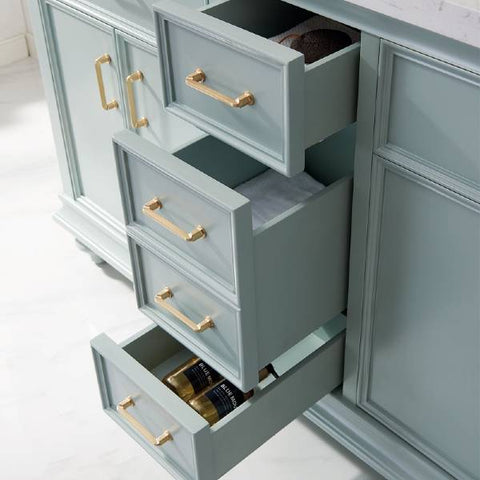 Image of Vinnova Charlotte 60" Transitional Green Double Sink Vanity Set 735060-FG-CQS