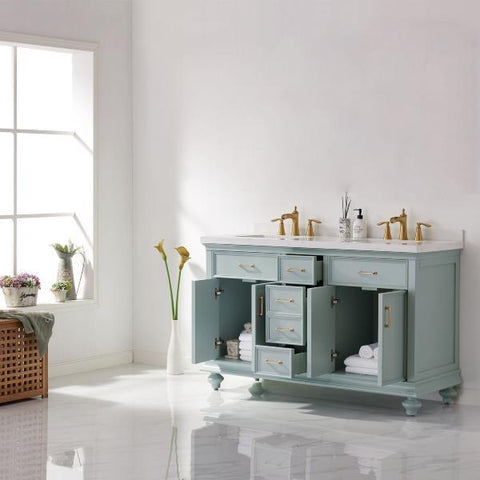 Image of Vinnova Charlotte 60" Transitional Green Double Sink Vanity Set 735060-FG-CQS-NM
