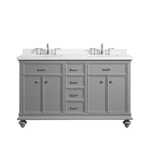 Image of Vinnova Charlotte 60" Transitional Grey Double Sink Vanity 735060-GR-CQS-NM 735060-GR-CQS-NM