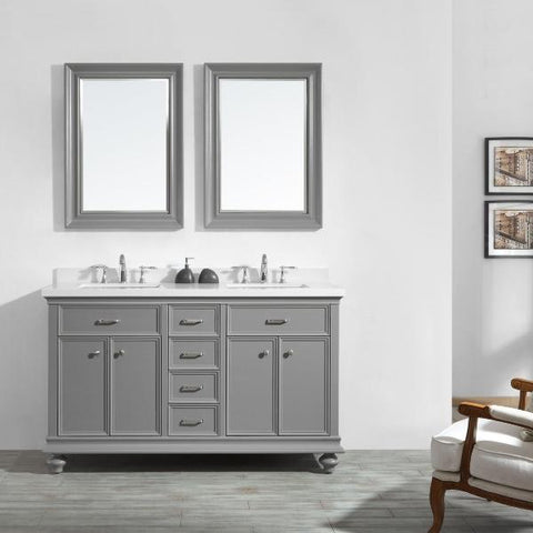 Image of Vinnova Charlotte 60" Transitional Grey Double Sink Vanity Set 735060-GR-CQS